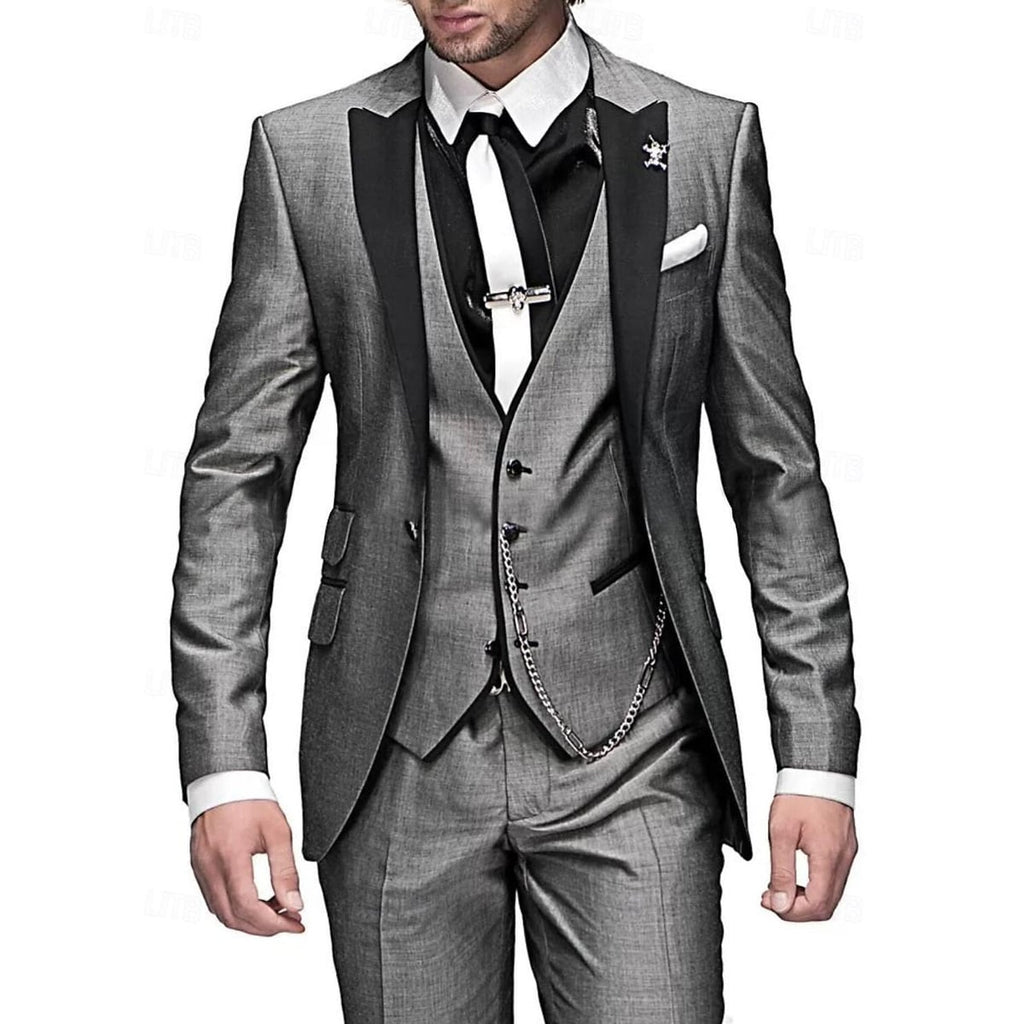 men's slim fit 3 piece wedding suit in gray