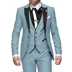 men's slim fit 3 piece wedding suit in light blue