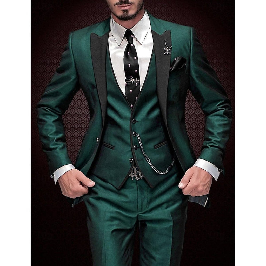men's slim fit 3 piece wedding suit in dark green