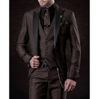 men's slim fit 3 piece wedding suit in dark brown