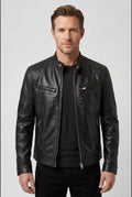 men's slim fit biker blazer jacket in black