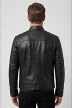 men's slim fit biker blazer jacket in black