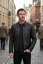 men's slim fit biker blazer jacket in black