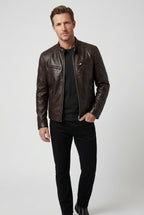 men's slim fit biker blazer jacket in dark brown