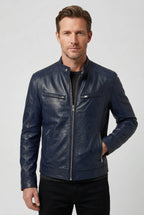 men's slim fit biker blazer jacket in navy