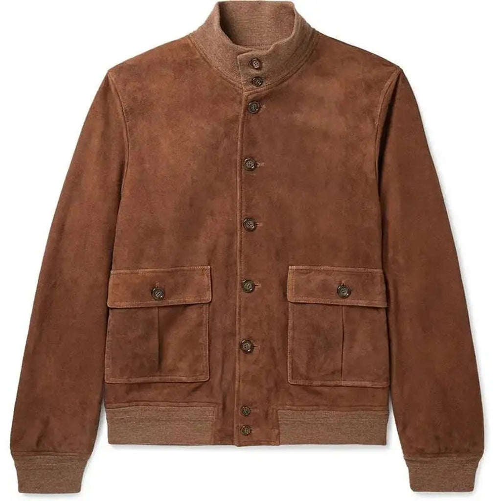 men's slim fit button-front bomber jacket in brown
