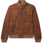 men's slim fit button-front bomber jacket in brown