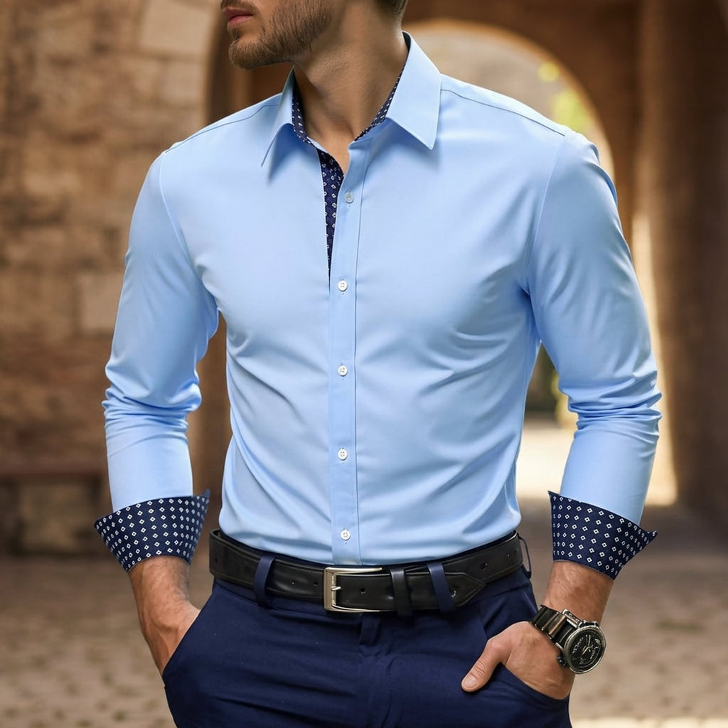 men's slim fit button shirt with contrast cuffs in light blue
