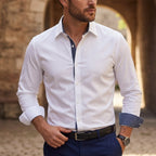 men's slim fit button shirt with contrast cuffs in white
