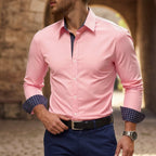 men's slim fit button shirt with contrast cuffs in pink