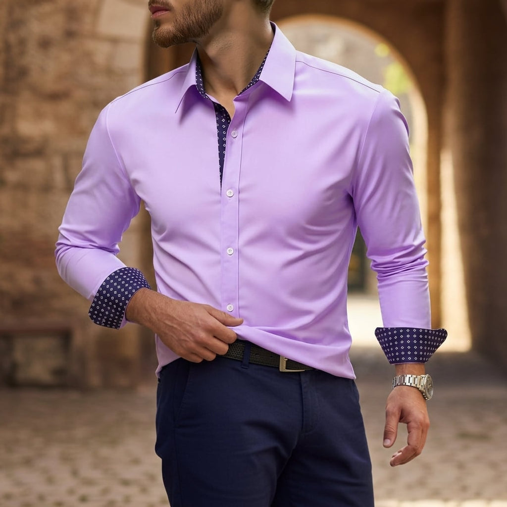 men's slim fit button shirt with contrast cuffs in purple