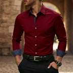 men's slim fit button shirt with contrast cuffs in red