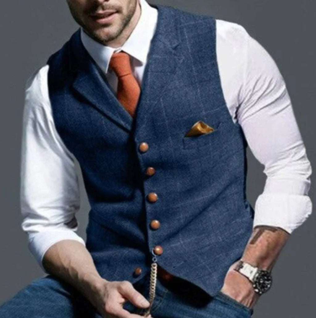 men's slim fit button-up waistcoat in blue