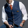 men's slim fit button-up waistcoat in blue