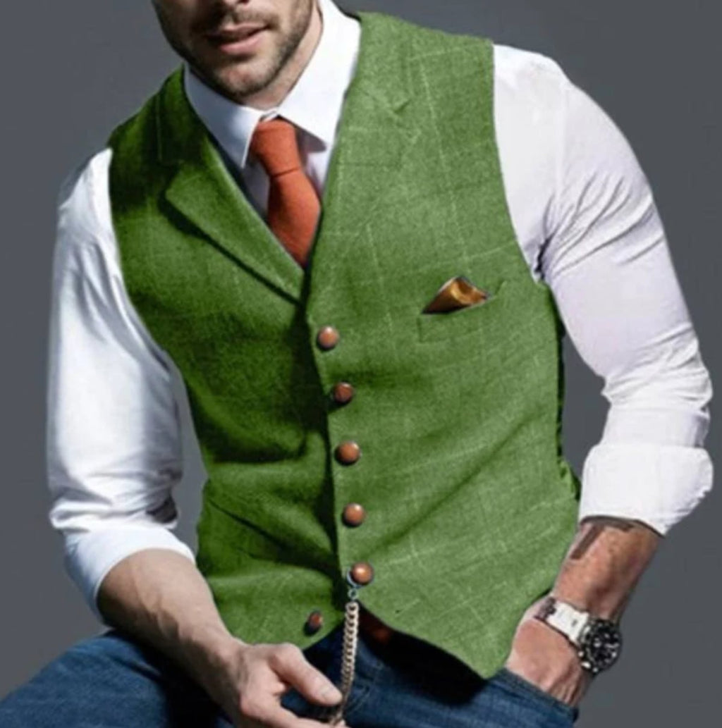 men's slim fit button-up waistcoat in green