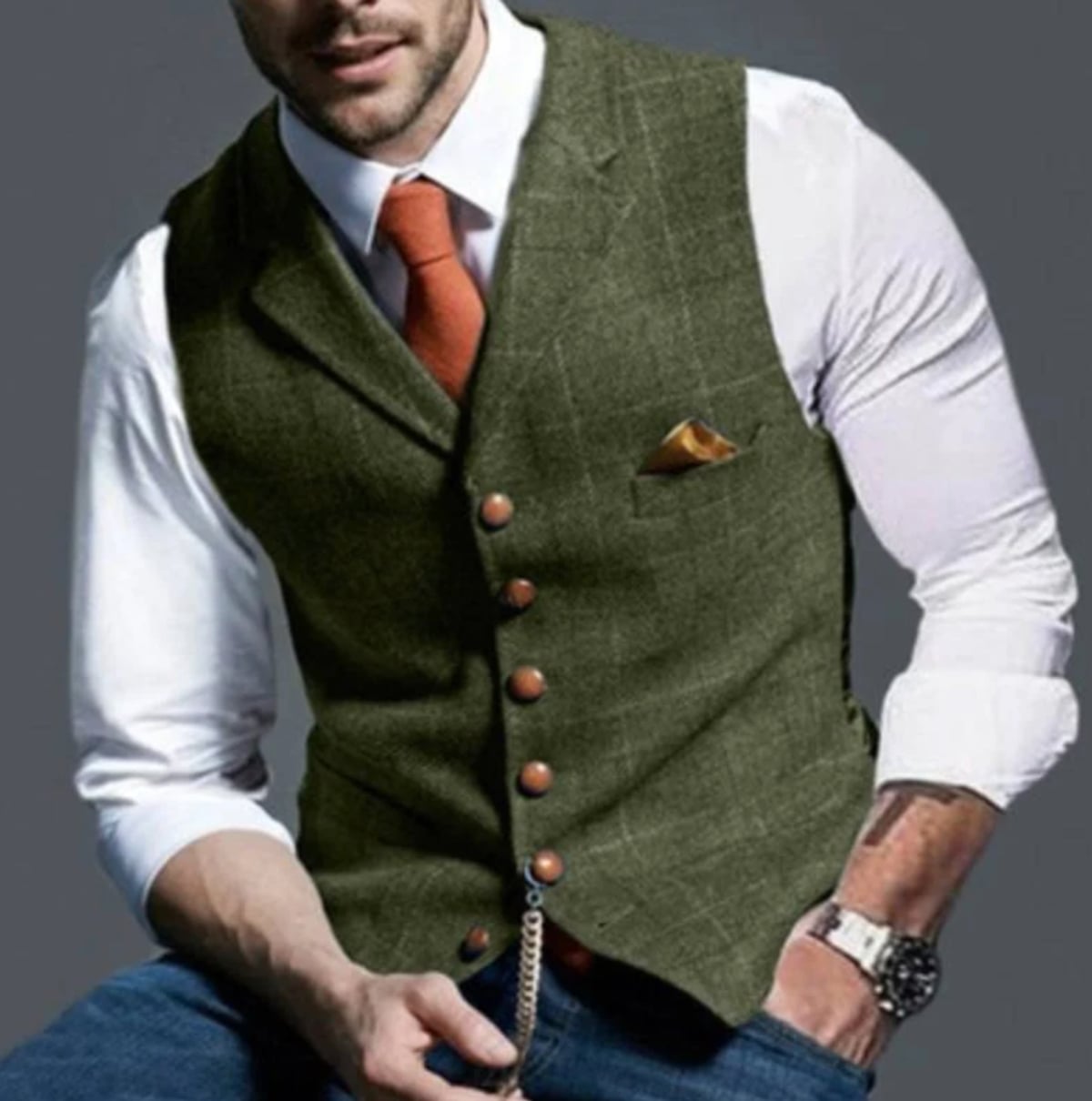 men's slim fit button-up waistcoat in dark green
