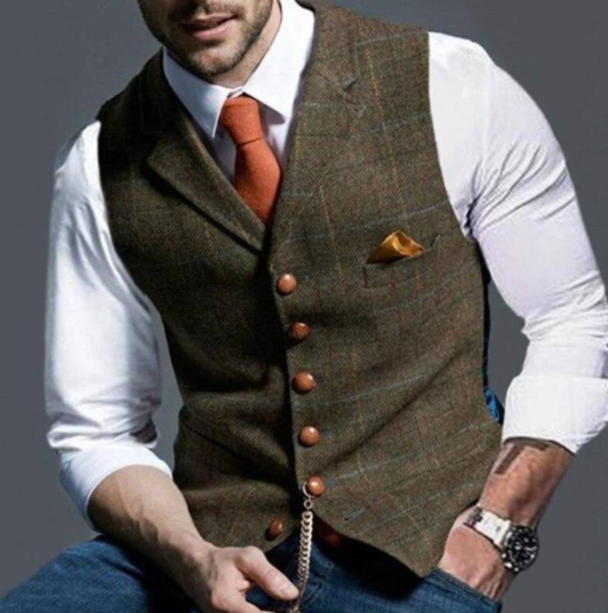 men's slim fit button-up waistcoat in brown