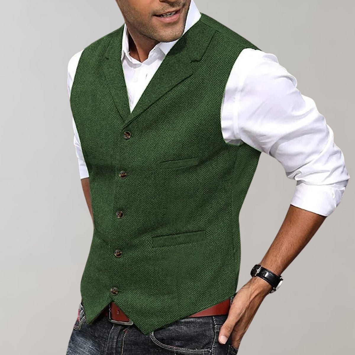 men's slim fit herringbone waistcoat in green