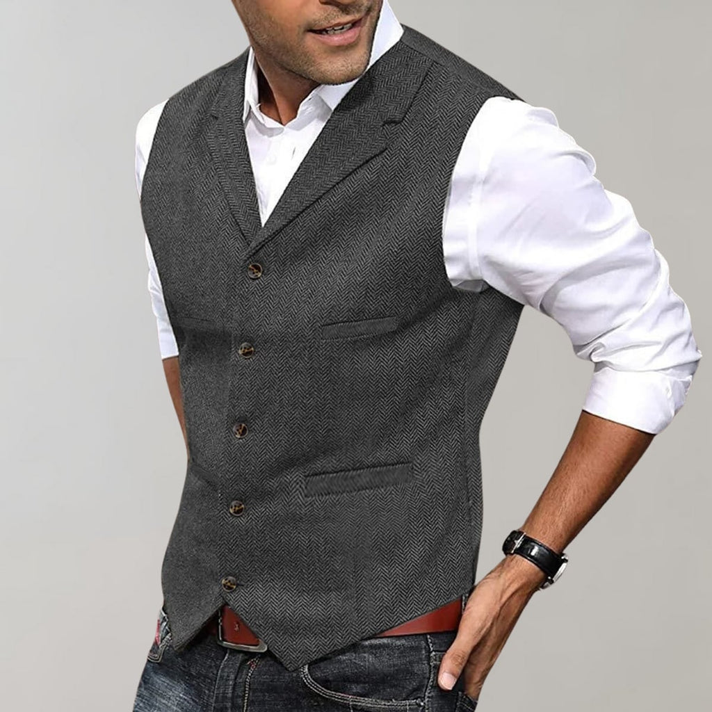 men's slim fit herringbone waistcoat in gray
