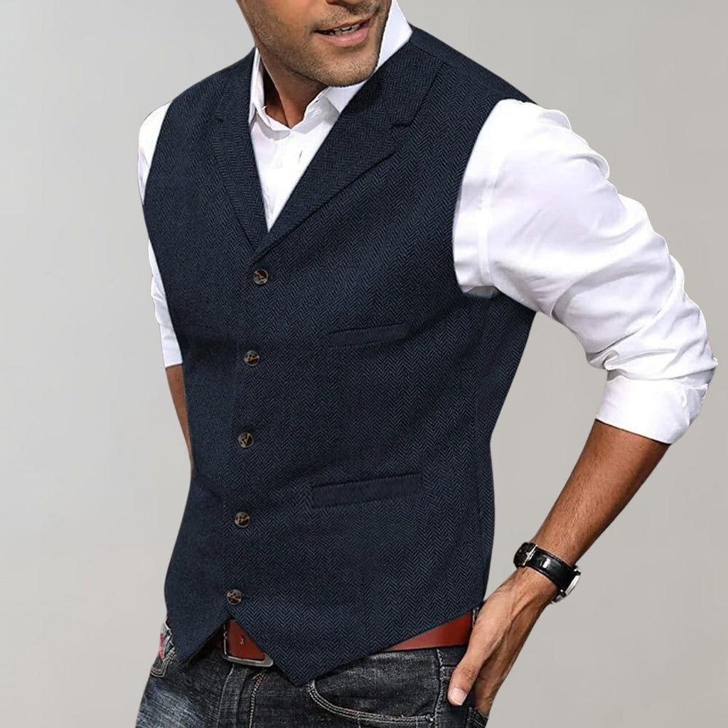 men's slim fit herringbone waistcoat in navy