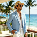 men's slim fit linen blazer in blue
