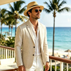 men's slim fit linen blazer in cream