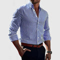 men's slim fit long sleeve button-down shirt in dark blue