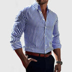 men's slim fit long sleeve button-down shirt in dark blue