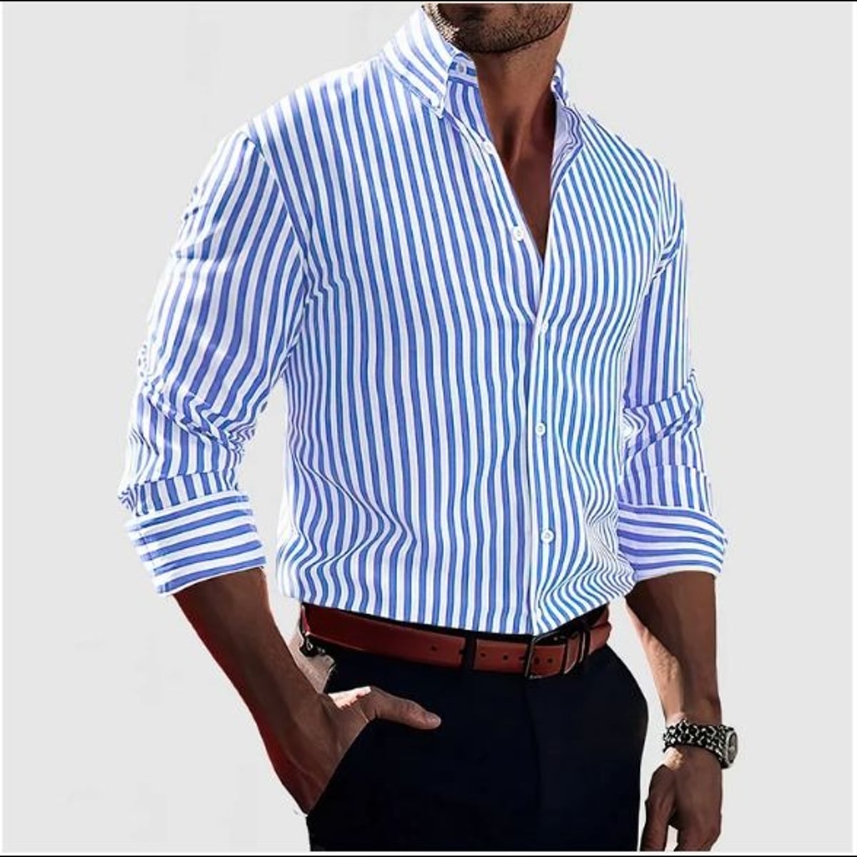 men's slim fit long sleeve button-down shirt in light blue 
