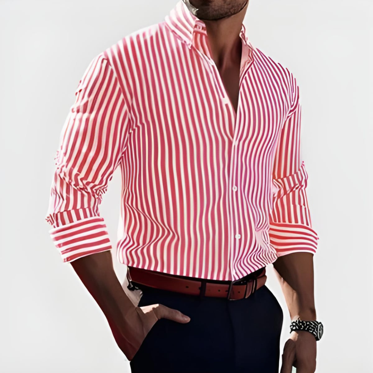 men's slim fit long sleeve button-down shirt in red