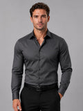 men's slim fit long sleeve dress shirt in black gray