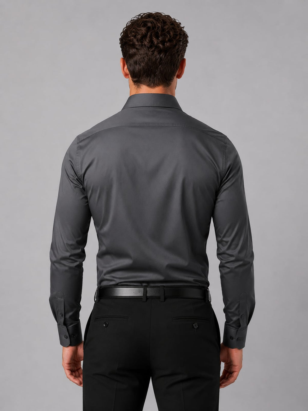 men's slim fit long sleeve dress shirt in black gray
