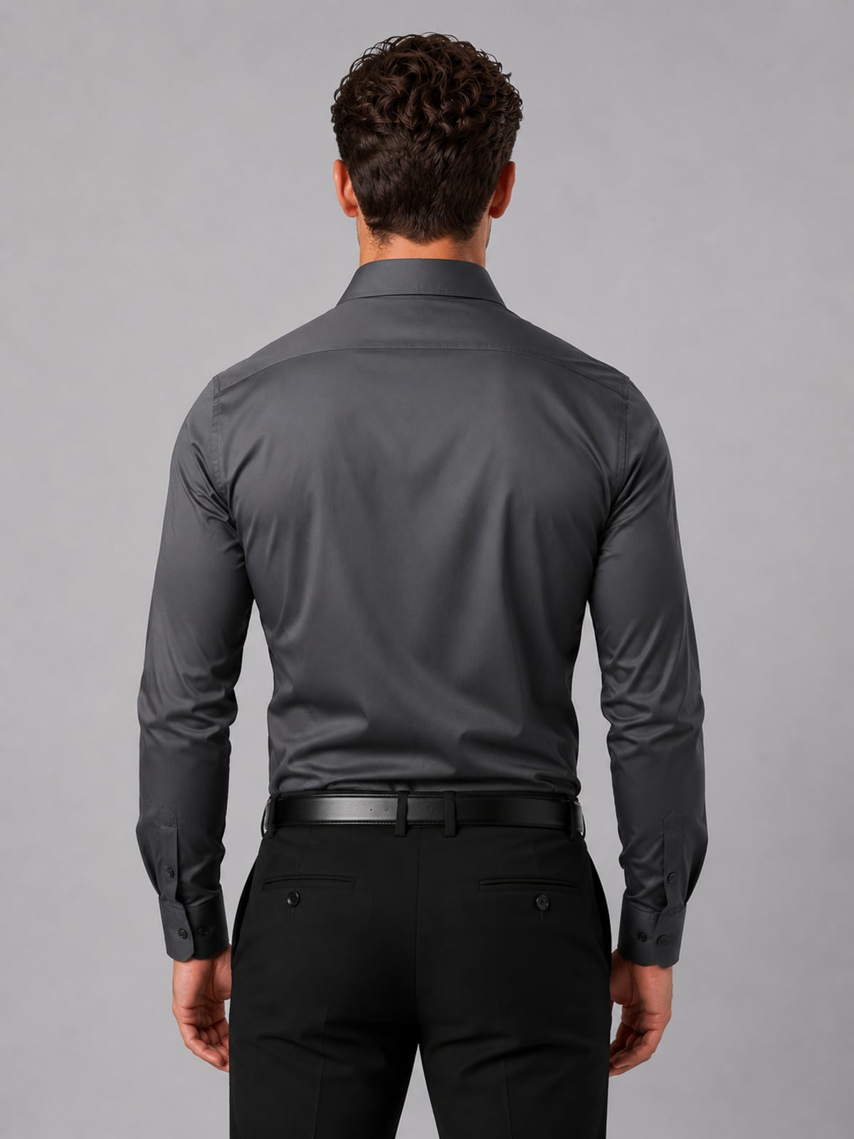 men's slim fit long sleeve dress shirt in black gray