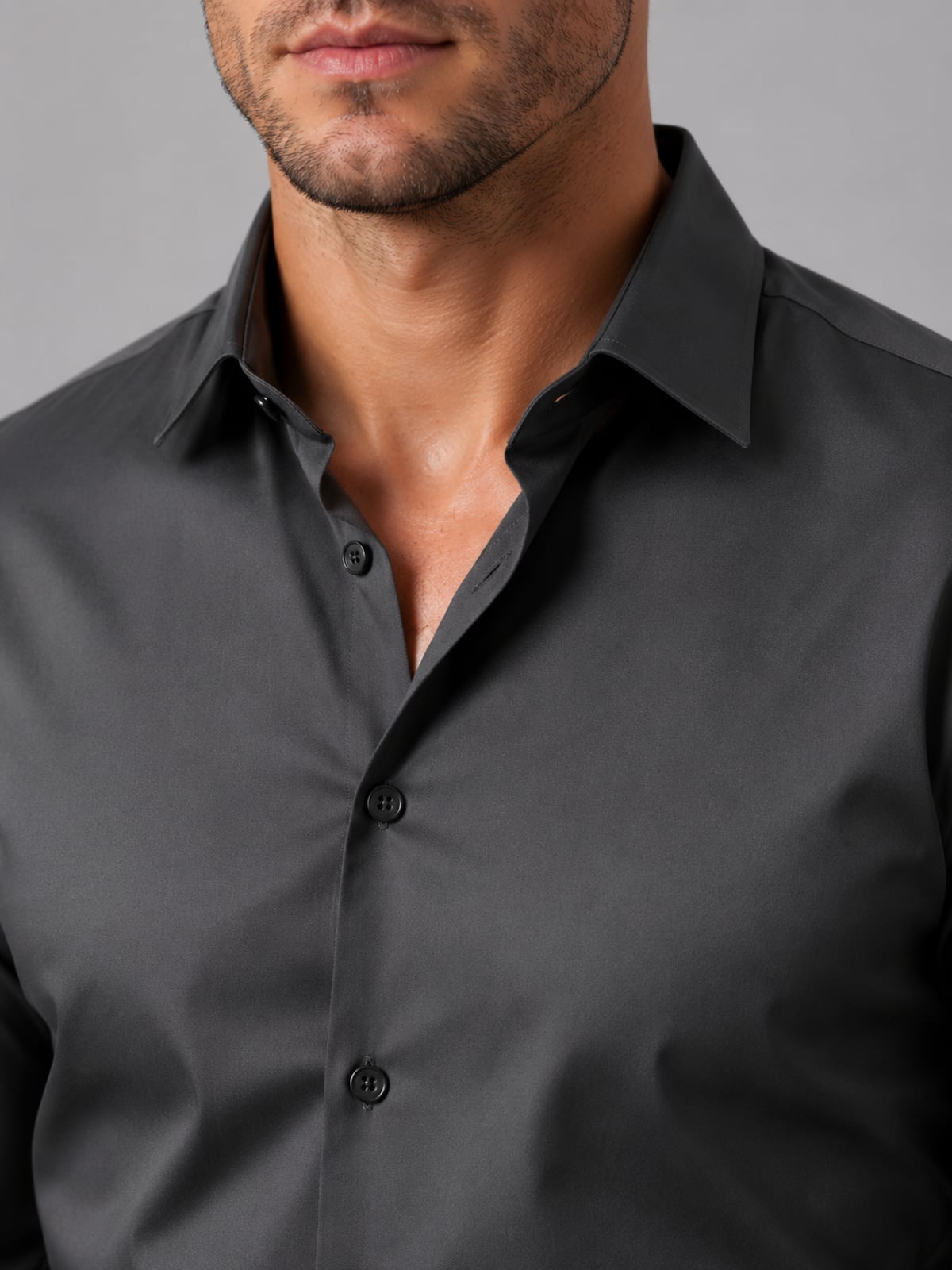 men's slim fit long sleeve dress shirt in black gray