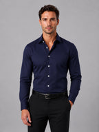 men's slim fit long sleeve dress shirt in navy