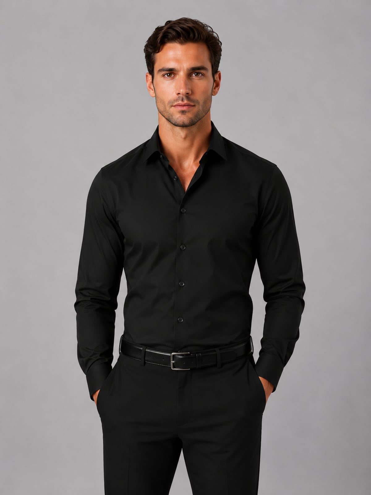 men's slim fit long sleeve dress shirt in black