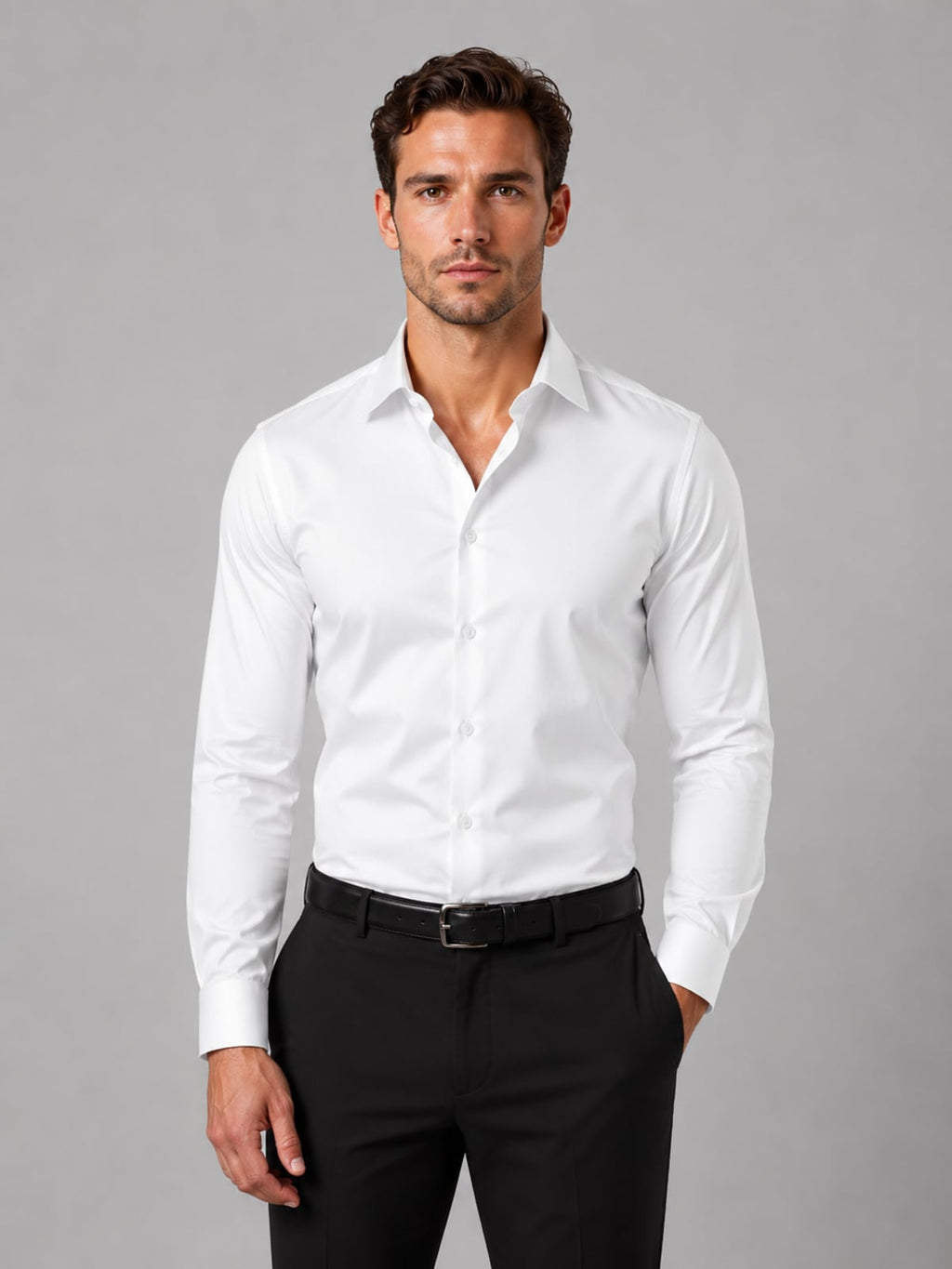 men's slim fit long sleeve dress shirt in white