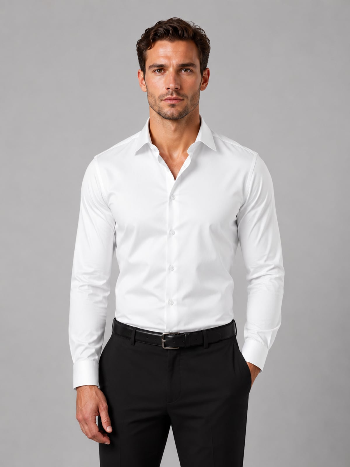 men's slim fit long sleeve dress shirt in white