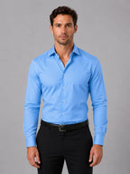 men's slim fit long sleeve dress shirt in light blue