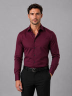 men's slim fit long sleeve dress shirt in wine red