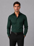 men's slim fit long sleeve dress shirt in dark green