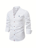 men's slim fit long sleeve grandad collar shirt in white