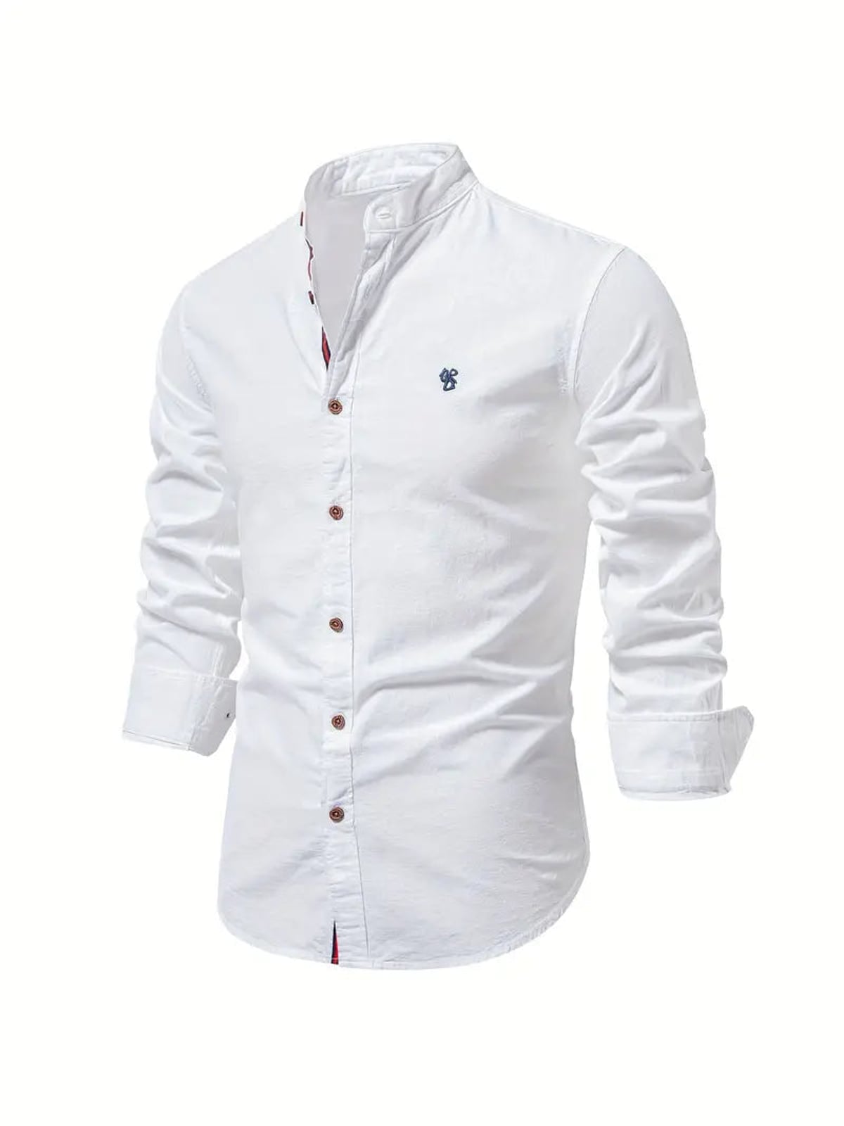 men's slim fit long sleeve grandad collar shirt in white