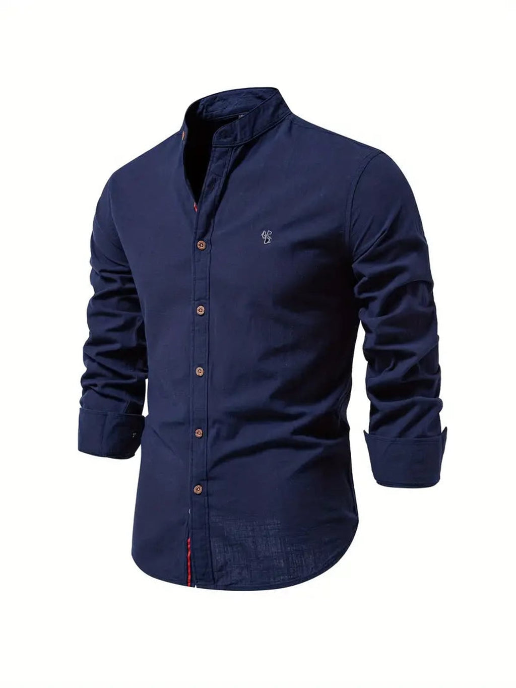 men's slim fit long sleeve grandad collar shirt in navy