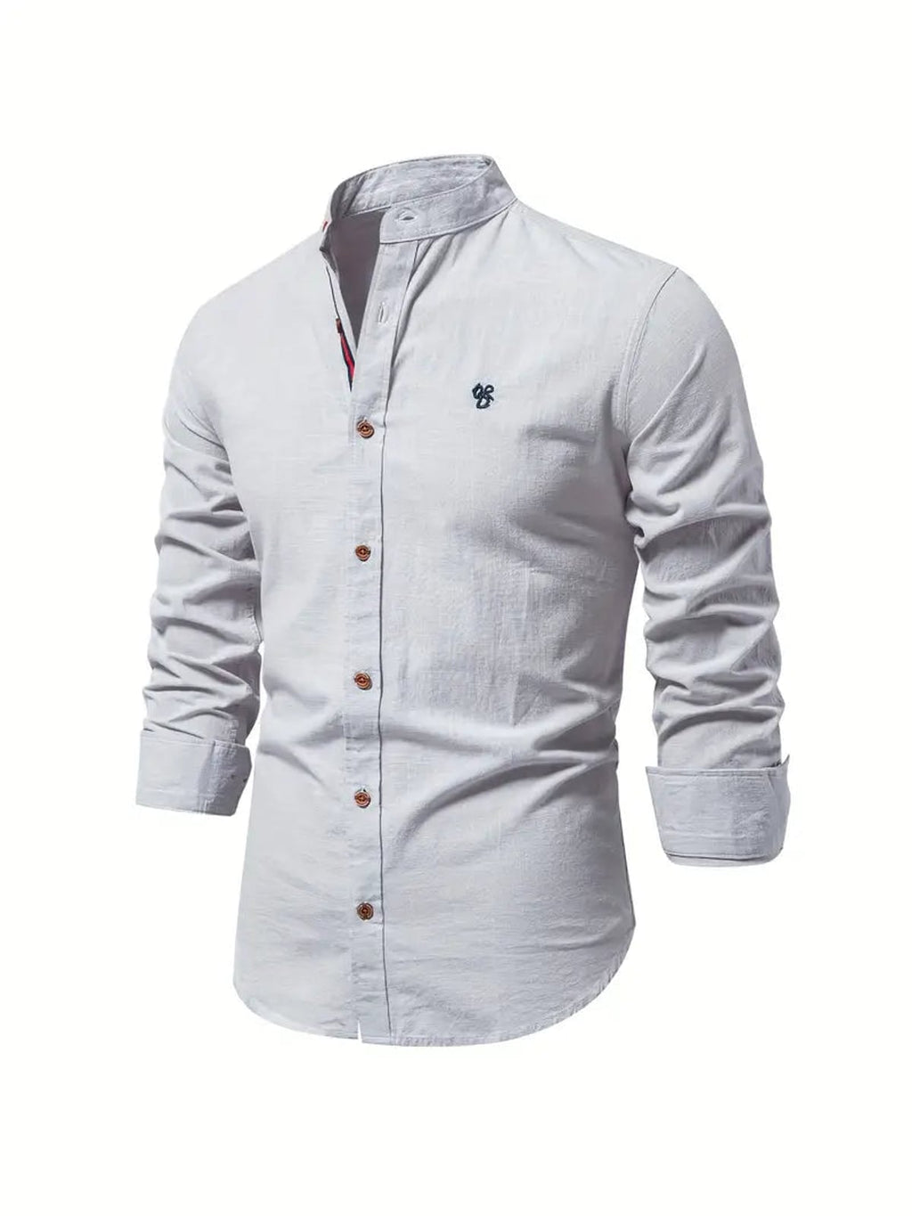men's slim fit long sleeve grandad collar shirt in gray