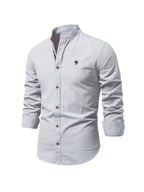 men's slim fit long sleeve grandad collar shirt in gray