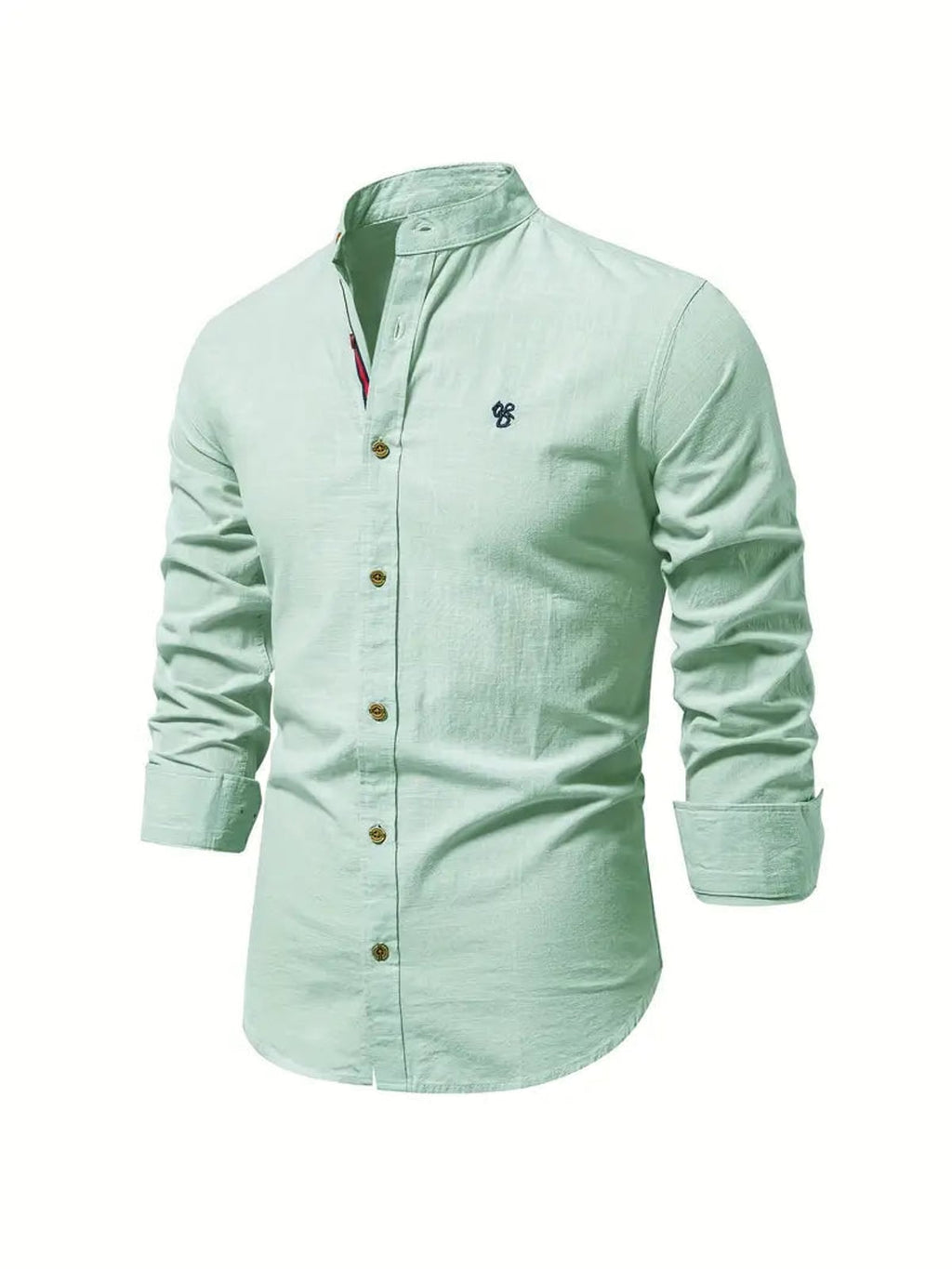 men's slim fit long sleeve grandad collar shirt in light green
