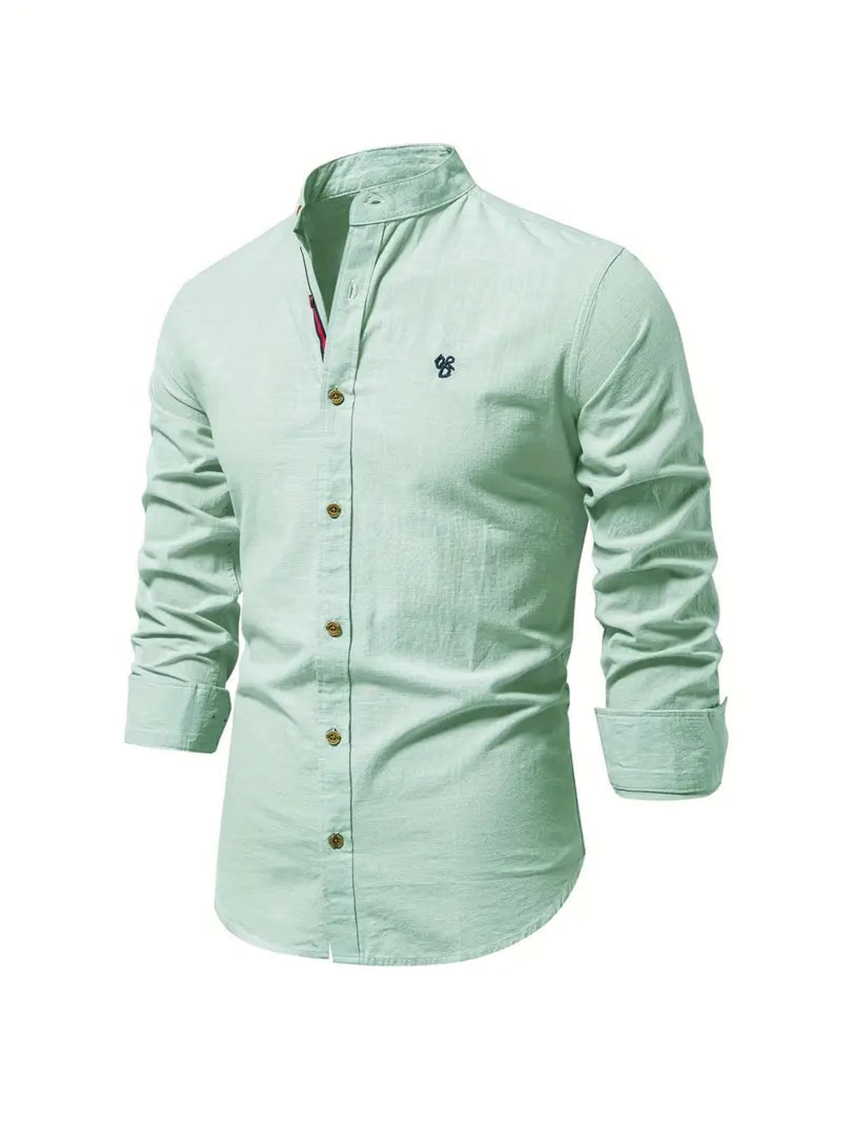 men's slim fit long sleeve grandad collar shirt in light green