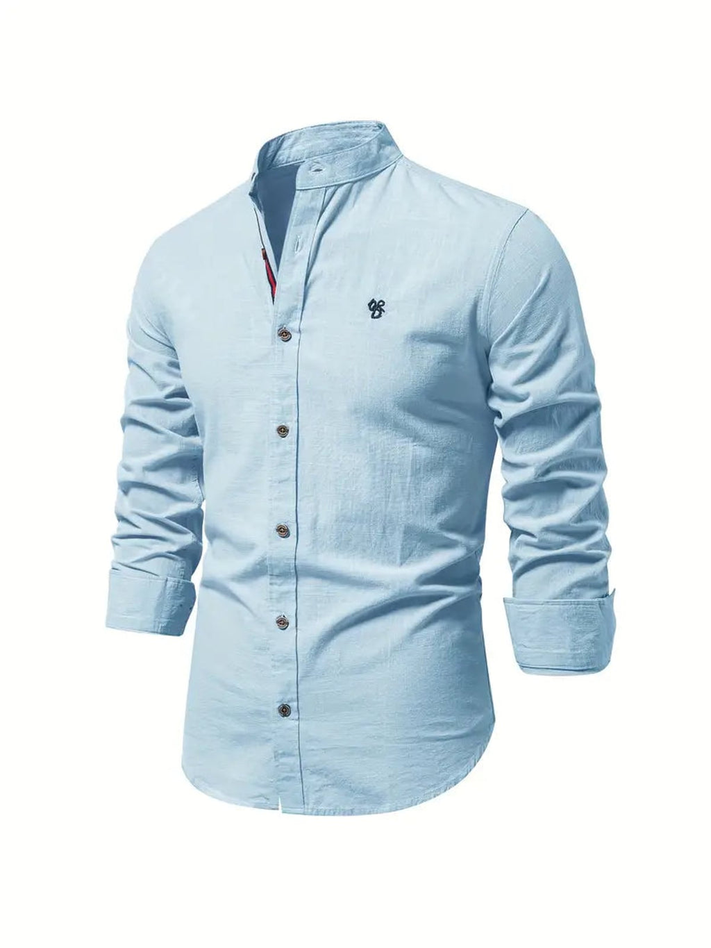 men's slim fit long sleeve grandad collar shirt in light blue