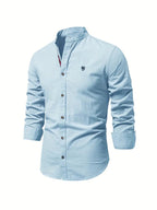 men's slim fit long sleeve grandad collar shirt in light blue